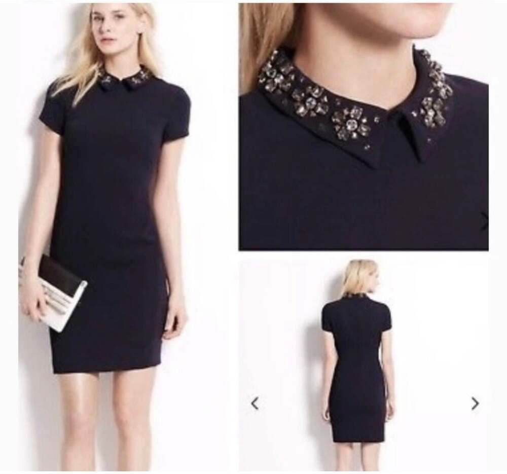 NWT $198 Ann Taylor 4 Vintage Darling Navy Embellished Jewel Collar Dress